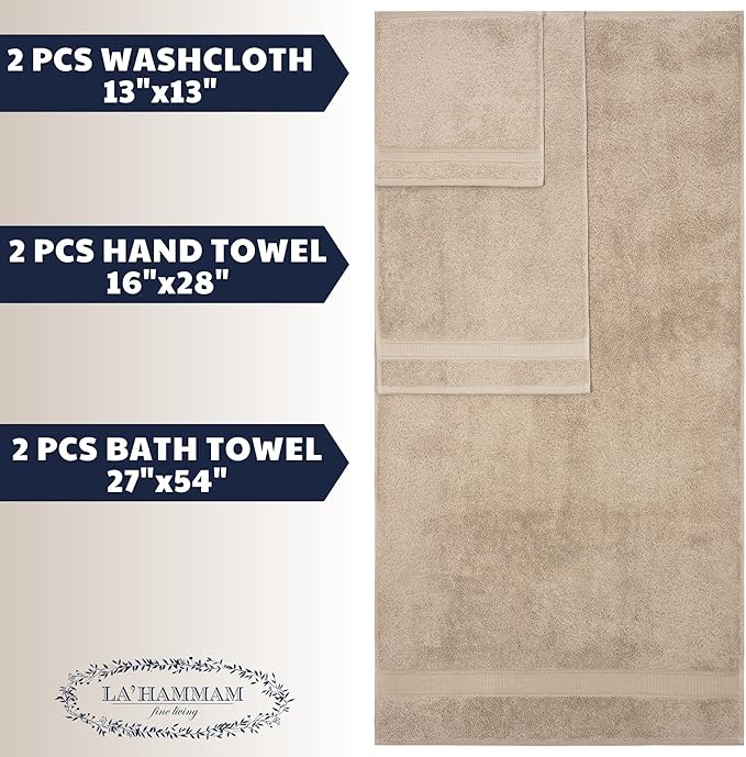 Personalized Towels, Hotel & Spa Quality, Super Soft, Highly Absorbent, Bathroom Sets, 100% Cotton Monogrammed towels 6 Piece Towel Set, Includes 2 Bath Towels, 2 Hand Towels, 2 Washcloths, Beige