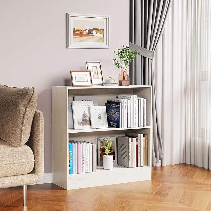 2-Shelf Bookcase, 32 in Tall Cream White 31.5 in Wide Floor Standing Bookshelf, Floor Standing Display Storage Shelves with Adjustable Shelves for Living Room Hallway Home Office Bedroom
