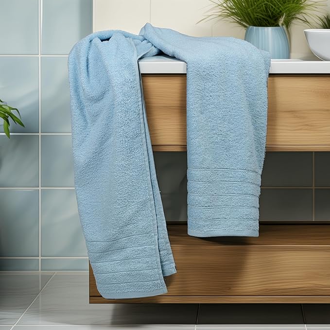 Tens Towels Pack of 2 Extra Large Bath Sheets 35 x 70 Inches, 100% Cotton, Larger & Lighter Weight, Quicker to Dry, Super Soft & Absorbent, Oversized Bath Towels, Sky Blue