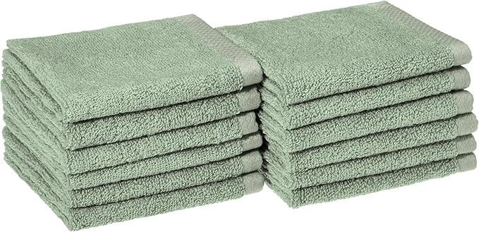 Amazon basics cotton washcloths, Lightweight quick-dry, 12" x 12", 12-pack, seafoam green