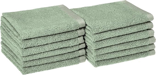 Amazon basics cotton washcloths, Lightweight quick-dry, 12" x 12", 12-pack, seafoam green