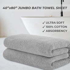 Cotton Paradise 100% Cotton 40x80 Oversized Bath Sheet, Extra Large Turkish Bath Towels for Bathroom, Light Gray Bathsheet