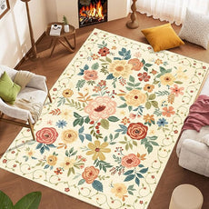DUKINO 9x12 Area Rug, Floral Rugs for Living Room, Lightweight Non Slip Washable Rug, Indoor Low Pile & Non-Shedding Boho Design Rugs for Bedroom, Living Room, Dining Room, Beige Yellow