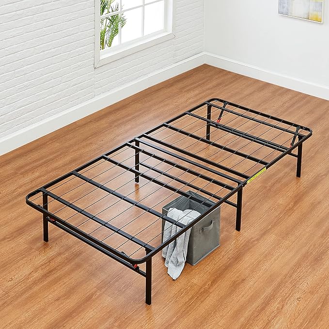Amazon Basics Bed Frame with Storage, Foldable Metal Platform, Sturdy Steel, No Box Spring Needed, 14-inch High, Tool-Free Setup, Twin Size, Black