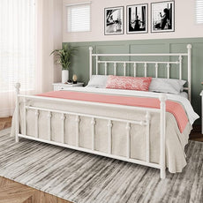 Allewie 14 Inch King Size Metal Platform Bed Frame with Victorian Vintage Headboard and Footboard/Mattress Foundation/Under Bed Storage/No Box Spring Needed/Easy Assembly/Noise Free/White