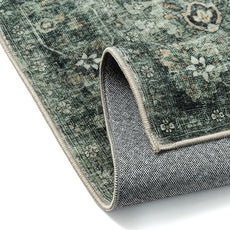 9x12 Green Vintage Area Rug for Living Room Bedroom Distressed Rustic Large Carpet Non-Slip Low Pile Lightweight Vacuumable Soft Washable Throw Rug for Indoor Dining Room