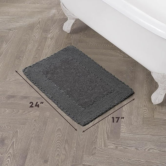Laura Ashley Ruffle Border 100% Cotton Bath Rug, Dark Gray, 17"x 24"