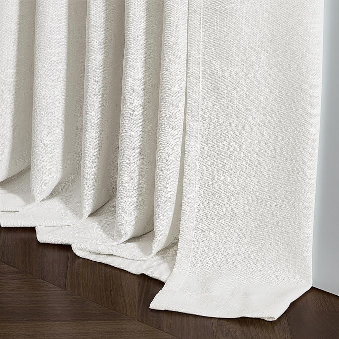 Beige White Pinch Pleated Linen Curtains 132 Inches Long 2 Panels for Living Room Bedroom Memory Training Shaped Semi Sheer Pleat Drapes with Hooks Rings Light Filtering Window Curtain 40x132