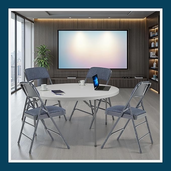 OEF Furnishings OEF2300 Series Heavy-Duty Premium Fabric Padded Upholstery Double-Hinged Triple-Braced Folding Chairs (4-Pack, Midnight Blue)