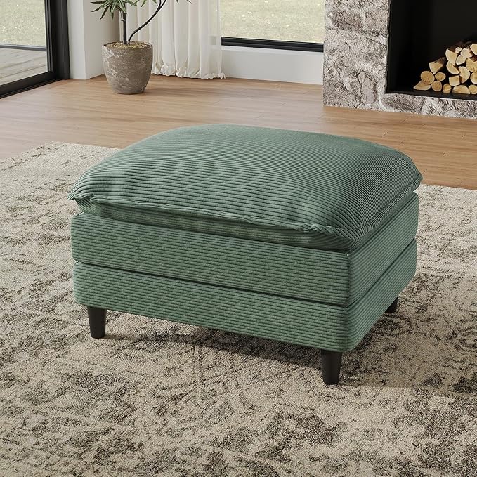 Ottoman for Modular Sectional Sofa, Ottoman Seat for Convertible Sectional, Single Sofa Couch for Living Room, Bedroom, Apartment, Corduroy, Green