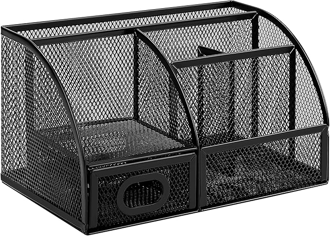 Amazon Basics Pen Holder and Desk Organizer, Office Caddy Storage, Black, ‎9.1" x 5.9" x 5.5''