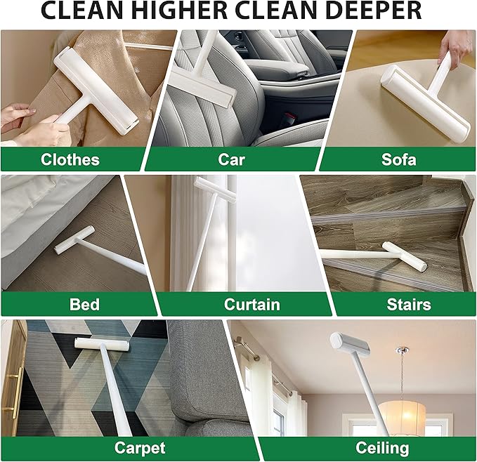 9.5'' Large Lint Roller for Pet Hair with 6 Extendable Handle and Dust-Proof Cover * 5 Refills 300 Sheets, Long Handle Lightweight Extra Sticky Heavy Duty Mop for Cleaning Carpet Floor