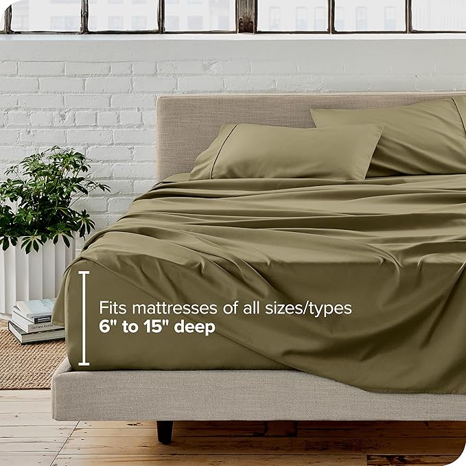 Bare Home Split King Sheet Set - 1800 Ultra-Soft Microfiber Bed Sheets - Double Brushed - Deep Pockets - Easy Fit - 5 Piece Set - Bed Sheets (Split King, Olive) BareHome
