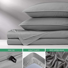 Pure Bamboo Split King Sheets, Genuine 100% Organic Viscose Derived from Bamboo Bed Sheet Set, Soft & Cooling, Double Stitching, 2 Fitted Sheets (Split King, Stone Grey)