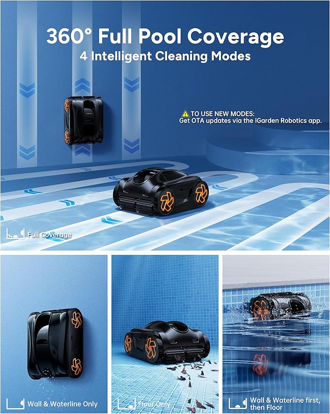 (2025 Upgrade) Pool Cleaner K60, 6H Runtime Cordless Robotic Pool Vacuum, Touch Screen, Smart Navigation, Cleans Floor, Walls, Waterline, Ideal for Above & In-Ground Pools, Self-Parking
