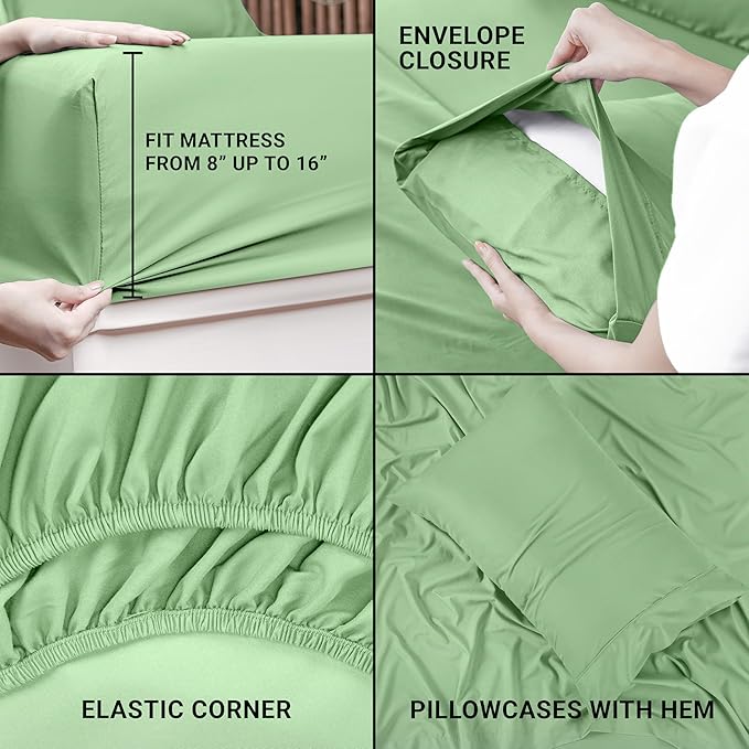 Utopia Bedding Twin XL Sheet Set – 3 Piece Bed Sheets for Twin XL Size Bed, Soft and Breathable Microfiber, Includes 1 Fitted Sheet, 1 Flat Sheet and 1 Pillowcase (Sage)