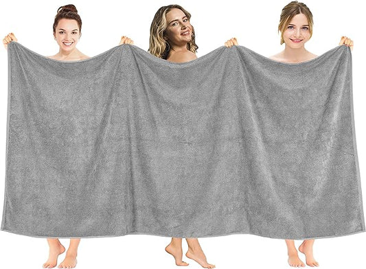American Soft Linen Oversized Bath Sheet 40x80 Extra Large for Bathroom, 600 GSM 100% Cotton Turkish Jumbo Bathsheet Towels for Adults, Light Grey Bath Sheet