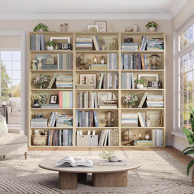 FOTOSOK 6-Tier Open Bookcase and Bookshelf, Freestanding Display Storage Shelves Tall Bookshelf Bookcase for Bedroom, Living Room and Office, Light Oak