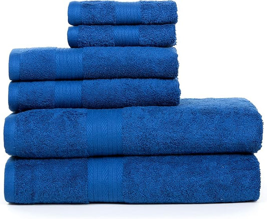 Ample Decor 100% Cotton 6 Piece Towels Sets for Bathroom, 2 Bath Towels, 2 Hand Towels, 2 Wash Cloths - Navy Blue