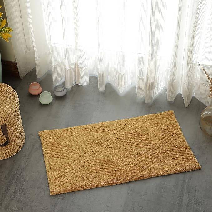 SHIKARA Organic Luxurious Organic Cotton Bath Rug, 32x20 Inch, Anti-Slip, Machine-Washable Bathmat Perfect for Tub & Shower, Toilet Floors, Door Rug Bath Mat (Yellow Ochre)