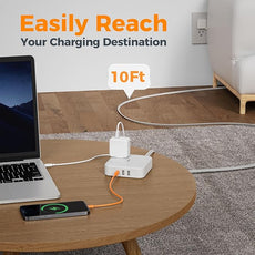 Surge Protector Flat Extension Cord 10FT, TESSAN Flat Plug Power Strip with 4 Outlets 3 USB Ports (1 USB C), 900 Joules Protection, Multiple Wall Outlet Extender Suitable for Home Office Dorm, White
