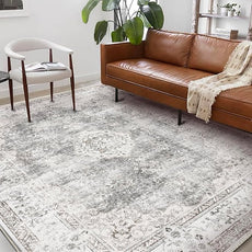 Washable Area Rug 9'x12' Retro Boho Design Non-Shedding Easy Care Ideal for High Traffic Areas in Living Room Bedroom Office Coffee Table Kitchen Large Carpet