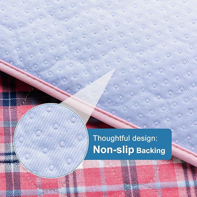 OUTCREATOR® Washable Bed Pads 34" x 76" (Pack of 2) for Incontinence Mattress Protector, Reusable Underpads for Elderly, Adults, Kids, Pets with Anti-Slip Bottom (Pink Plaid)