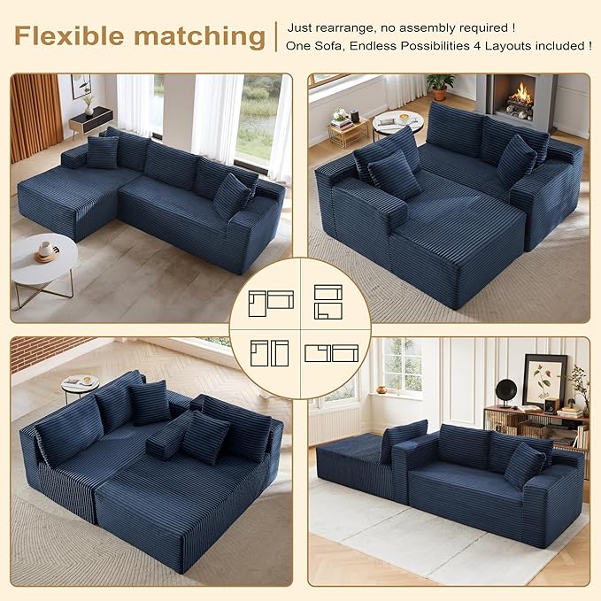 105''Sectional Cloud Couch with L Shaped Chaise,Modern Modular Sectional Sofa,Comfy Sectional Couches for Living Room,Bedroom,Apartment (Blue, 105''W Left Facing Chaise)