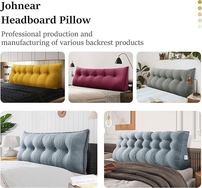 Bed Wedge Pillow for Headboard Large Bolster Pillow Reading Pillows for Sitting Up in Bed Adult, Triangular Backrest Cushion Book Pillows for Daybed Couch Support Upholstered（LightGray, Full）