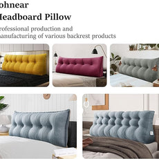 Bed Wedge Pillow for Headboard Large Bolster Pillow Reading Pillows for Sitting Up in Bed Adult, Triangular Backrest Cushion Book Pillows for Daybed Couch Support Upholstered（LightGray, Full）