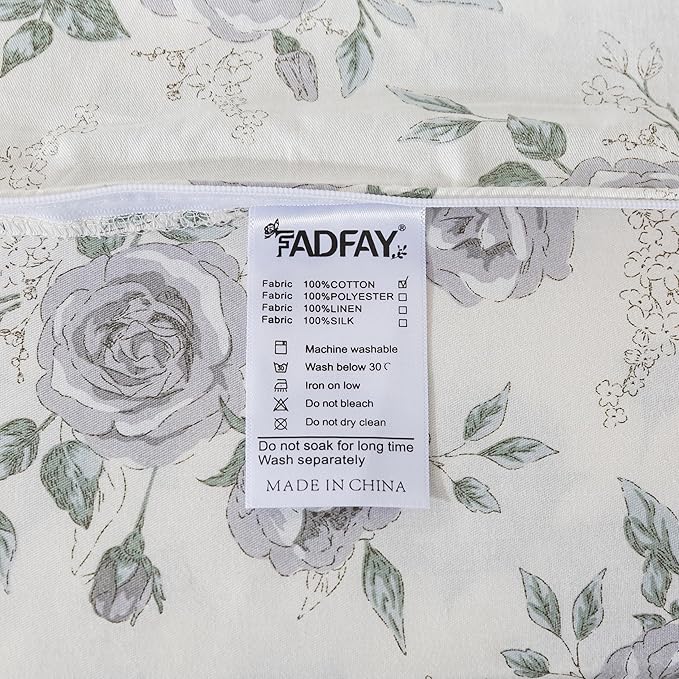 FADFAY Rose Duvet Cover Set Vintage Peony Floral Bedding Botanical Quilt Cover Set Shabby Farmhouse Bedding 100% Cotton Soft Comforter Cover with Hidden Zipper Closure 3Pcs, King/California King Size