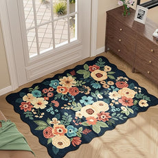 DUKINO 2x3 Entryway Rug, Floral Washable Indoor Door Mat with Non-Slip Backing, Soft Low Pile Small Front Door Throw Rugs for Entryway, Kitchen, Bedroom, Laundry, Bathroom, Navy Blue