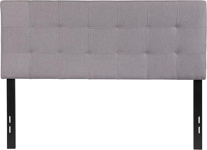 EMMA + OLIVER Quilted Tufted Full Size Headboard in Light Gray Fabric