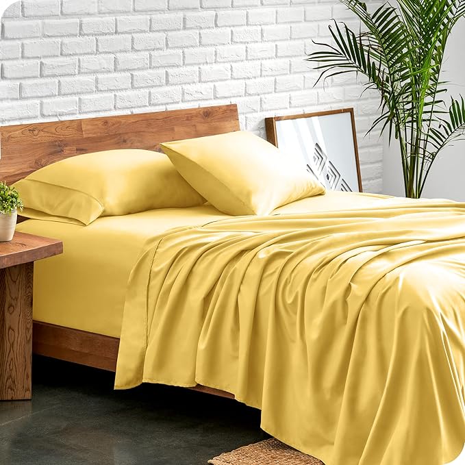 Bare Home King Sheet Set - Luxury 1800 Ultra-Soft Microfiber King Bed Sheets - Double Brushed - Deep Pockets - Easy Fit - 4 Piece Set - Bedding Sheets & Pillowcases (King, Lemon Drop) BareHome
