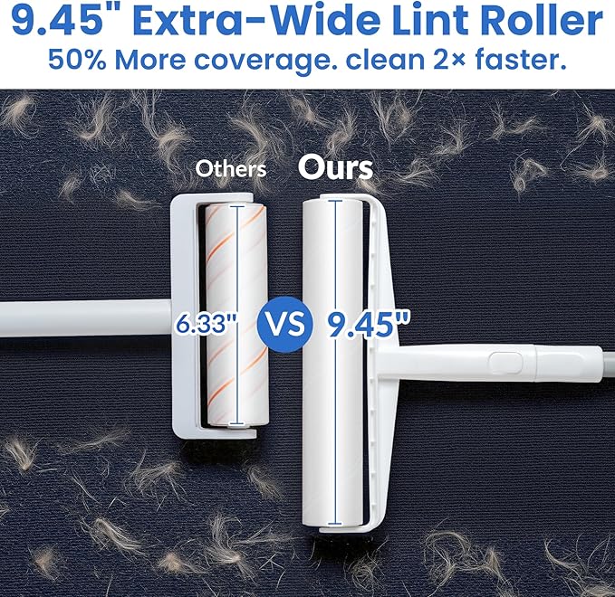 Lint Roller Refills (2 Pack, 180 Sheets) – DELOMO 9.45 in Large Lint Roller Refill, Compatible Only with DELOMO Large Lint Roller, for Cleaning Carpets, Cars, Beds, Couches & Pet Hair