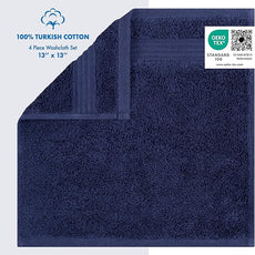 Cotton Paradise 100% Cotton Turkish Washcloth Set for Bathroom, 4 Piece Soft Absorbent Small Hand Face Towels Wash Rags, Navy Blue