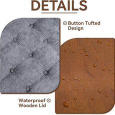 24Inch Round Storage Ottoman with Tray, Modern Tufted Circle Coffee Table with Storage, Upholstered Ottoman with Removable Top for Living Room, Bedroom, Chenille Blue