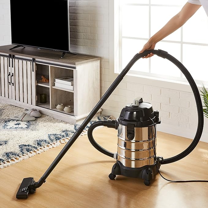 Amazon Basics Wet Dry Vacuum Cleaner, 6 gallon Shop, 3.5 HP Stainless Steel, Grey/Black