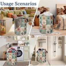 Cute Paw Print Laundry Basket,Foldable Oxford Cloth Vintage Laundry Hamper With Handle, 20.8