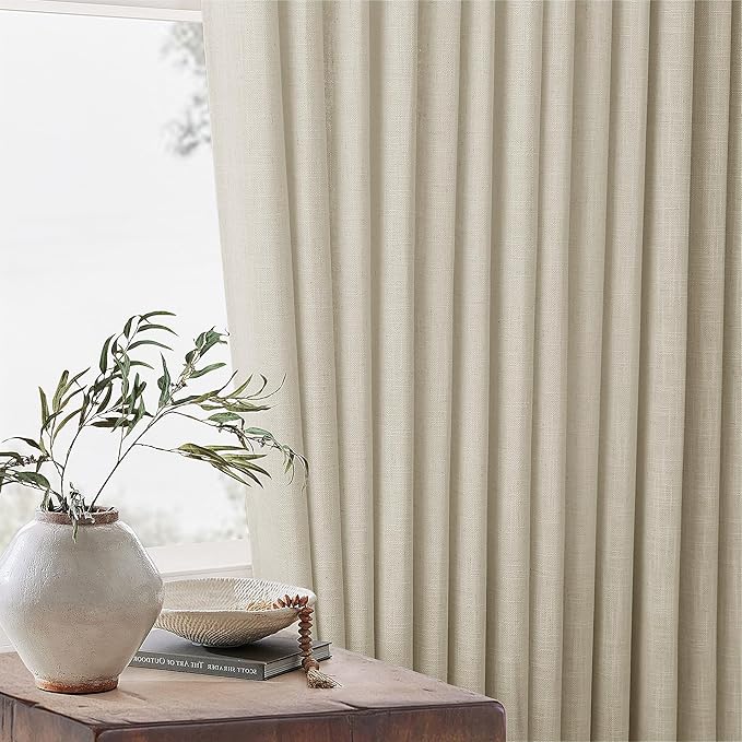 Linen Pinch Pleated Linen Curtains 2 Panels for Living Room Bedroom Memory Training Shaped Semi Sheer Pleat Drapes with Hooks Rings Light Filtering Window Curtain 40x45