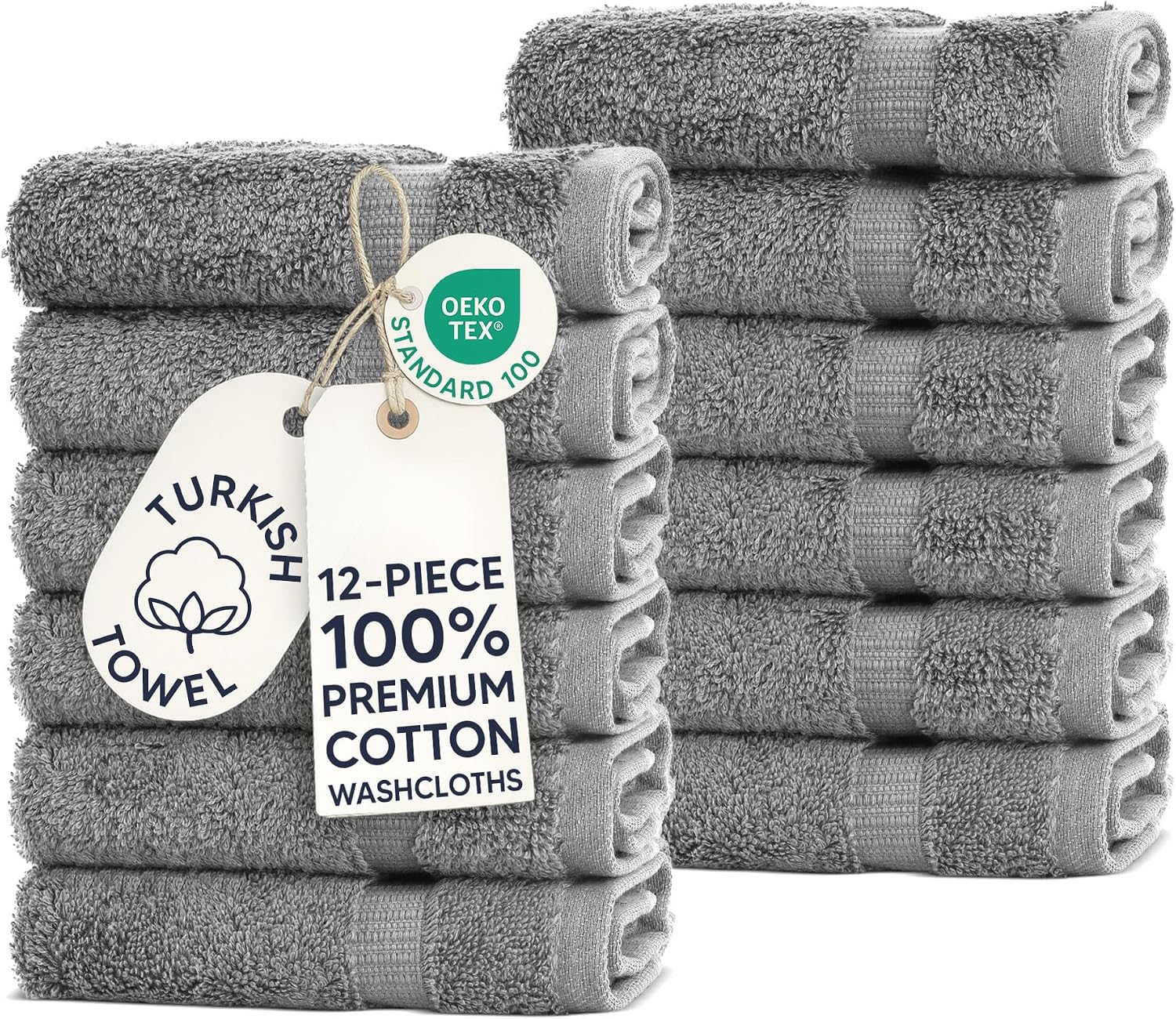 Chakir Turkish Linens 4 Piece Bath Towel Set, 100% Cotton Luxury Turkish Towels for Bathroom, Soft Absorbent Bath Towels, 27 x 54 Inches, Gray