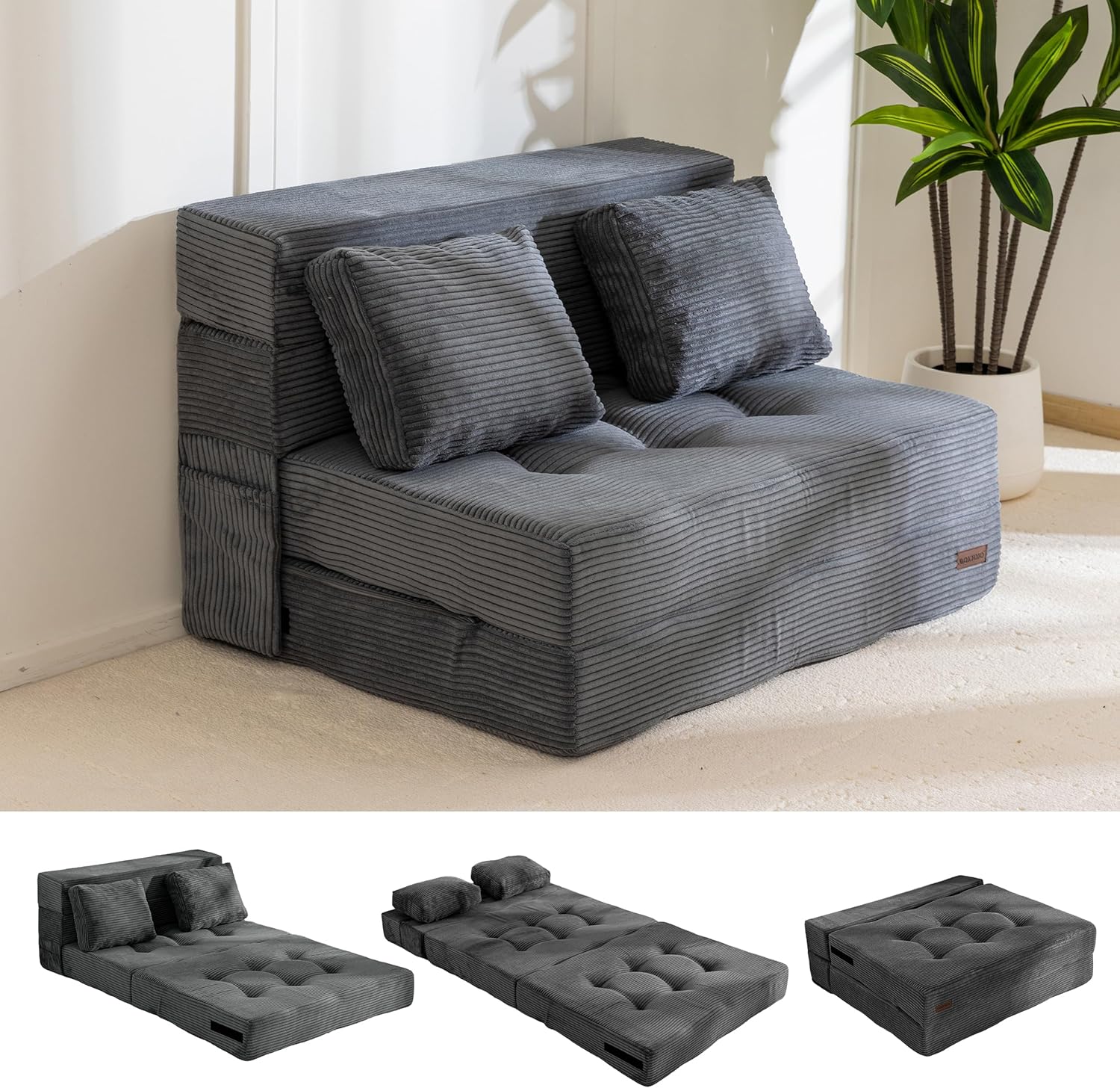 MAXYOYO Convertible Sofa Bed, Fold Out Loveseat Sleeper Sofa with Pillow, 4 in 1 Tufted Folding Couch Bed Foam Floor Couch, Lazy Chair for Living Room Bedroom Guest Room, Green