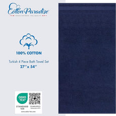 Cotton Paradise 4 Piece Turkish Bath Towels for Bathroom, 100% Cotton Extra Large Soft Plush Towels Bathroom Set, Navy Blue