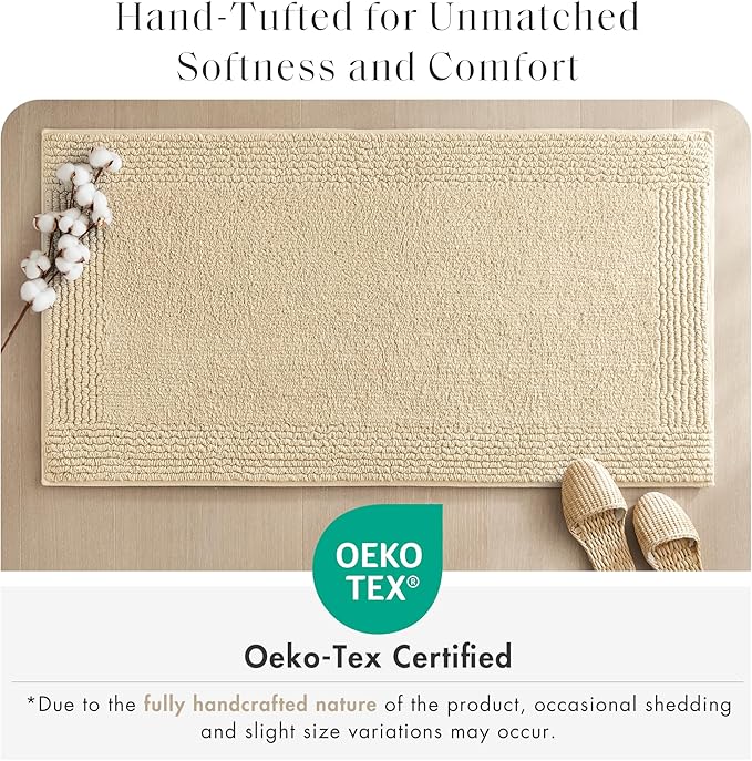 Madison Park Splendor Reversible 100% Cotton Tufted Bathroom Rug-3000 GSM Hotel Quality Luxurious Plush Medium Pile Bath Mat Absorbent, Quick Dry, Shower Room Décor, 24x72, Natural