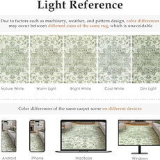 8x10 Washable Neutral Area Rug Green Vintage Living Room Bedroom Carpet Non-Slip Soft Low Pile Floral Indoor Large Throw Rug for Dining Room Office