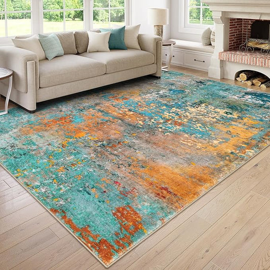 Lahome Modern Abstract 10x14 Area Rug for Living Room, Bedroom, Dining Room - Multicolor, Machine Made, Low Pile, Non Slip, Washable