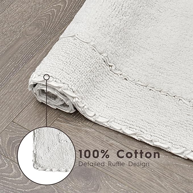Laura Ashley Ruffle Border 100% Cotton Bath Rug, White, 17"x 24"