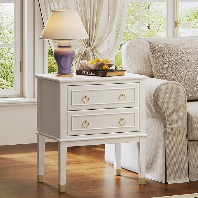 Huuger 27.6 Inch Tall Nightstand with Charging Station, USB-C Port, 2 Drawers Bedside Table, Larger Night Stand with 11.4 Inch Raised Legs, Painted Side Table End Table, for Bedroom, White