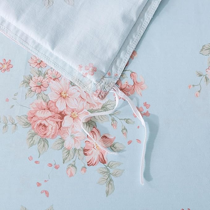 FADFAY Duvet Cover Set Blue Rose Floral Bedding Rustic Peony Flower Comforter Cover Set Vintage Farmhouse Bedding 100% Cotton Quilt Cover with Hidden Zipper Closure 3Pcs, King/California King Size