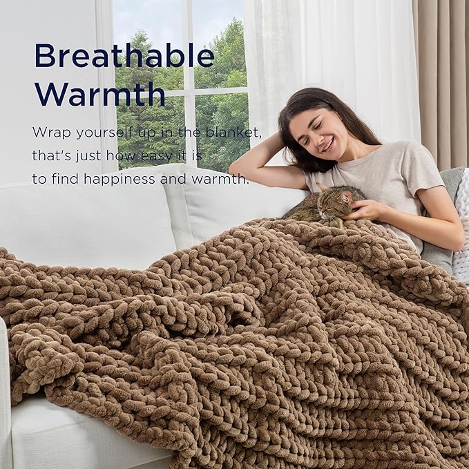 Maetoow Handmade 15 lb Soft Knitted Weighted Blanket, 48 x72 in Breathable Chunky Knit Gravity Blanket Throw, Home Decor for Sofa Couch Bed, Brown